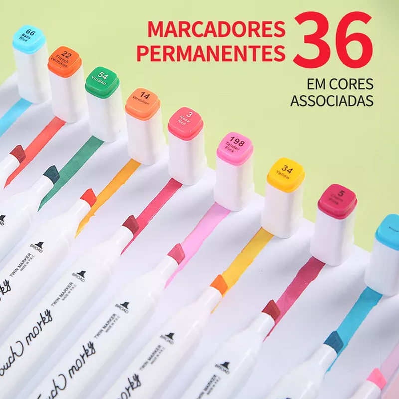 Kit Desenho Marcador Permanente Ponta Dupla 36 Cores - Imagem 3